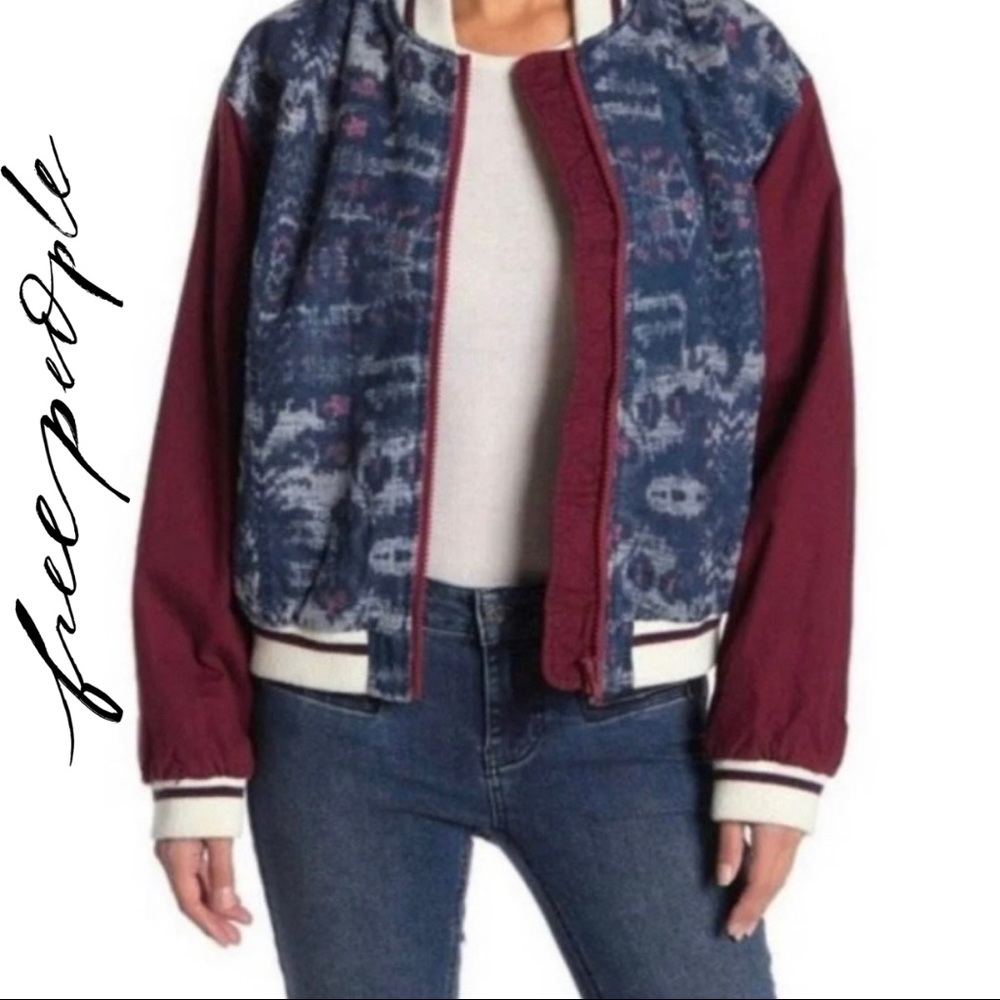 Free People | Varsity Of Dreams Bomber Jacket | Maroon and Blue  X-Small